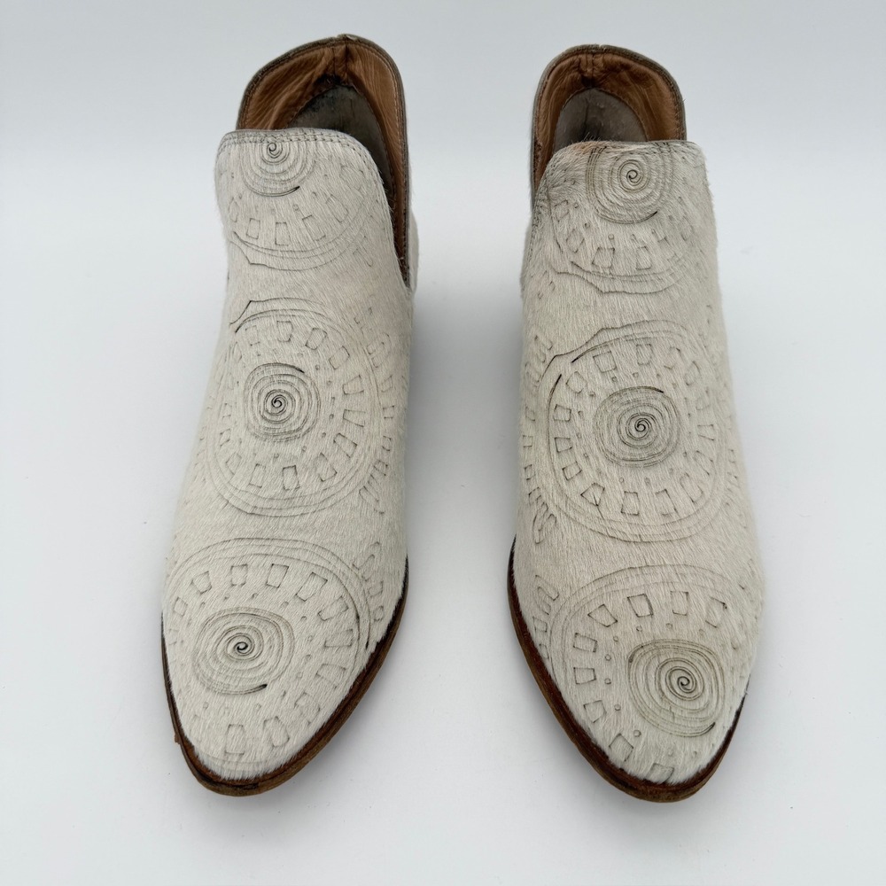 KAANAS Western Mule Booties Hair-On Leather Cream Size 40 US 9